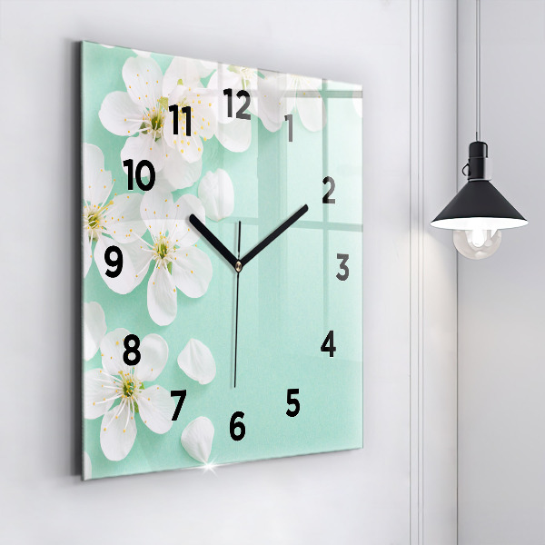 Square wall clock Blooming apple blossoms