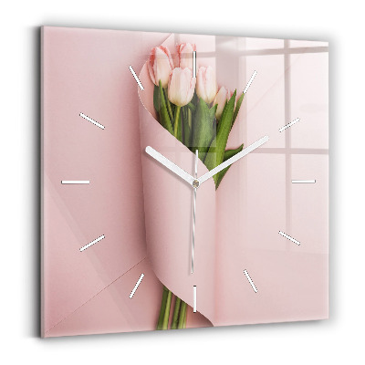 Square wall clock Tulip flower bouquet