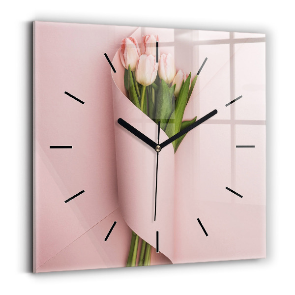 Square wall clock Tulip flower bouquet