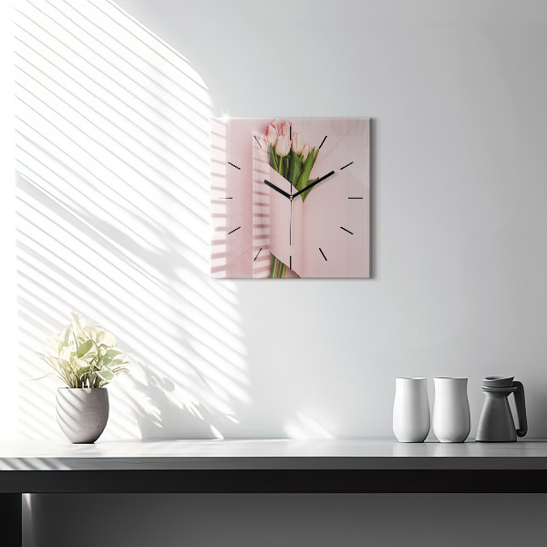 Square wall clock Tulip flower bouquet