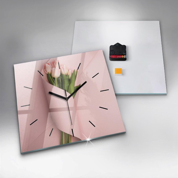 Square wall clock Tulip flower bouquet