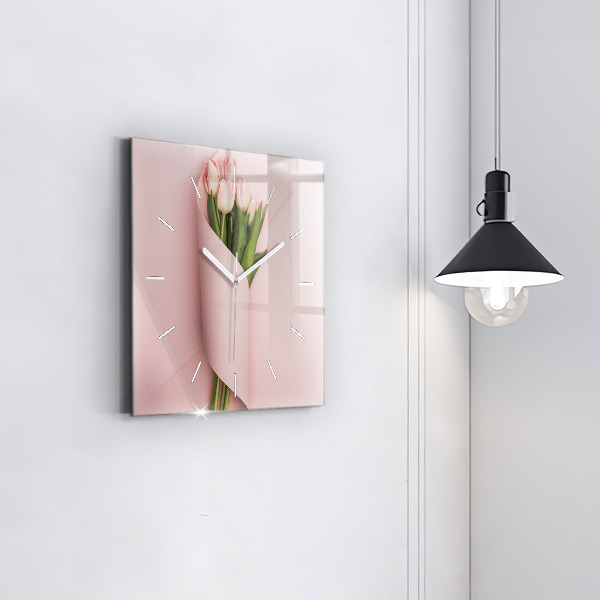 Square wall clock Tulip flower bouquet
