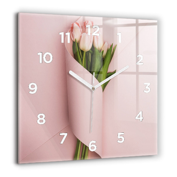 Square wall clock Tulip flower bouquet
