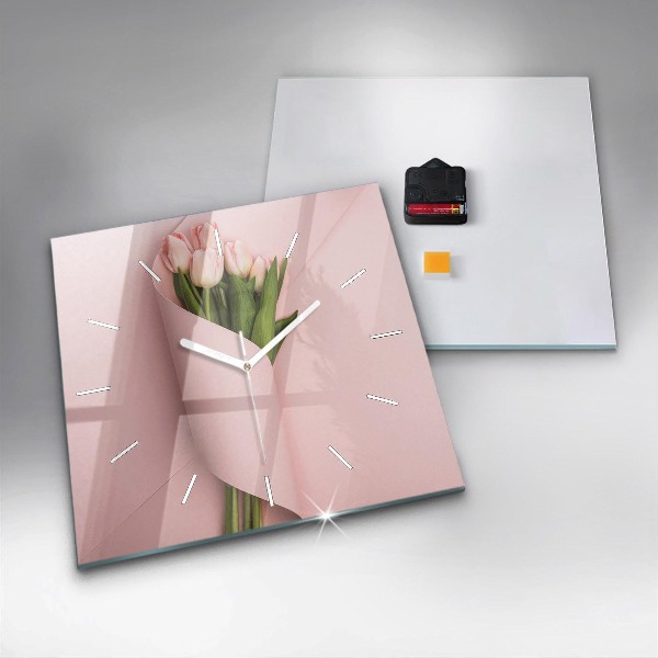 Square wall clock Tulip flower bouquet