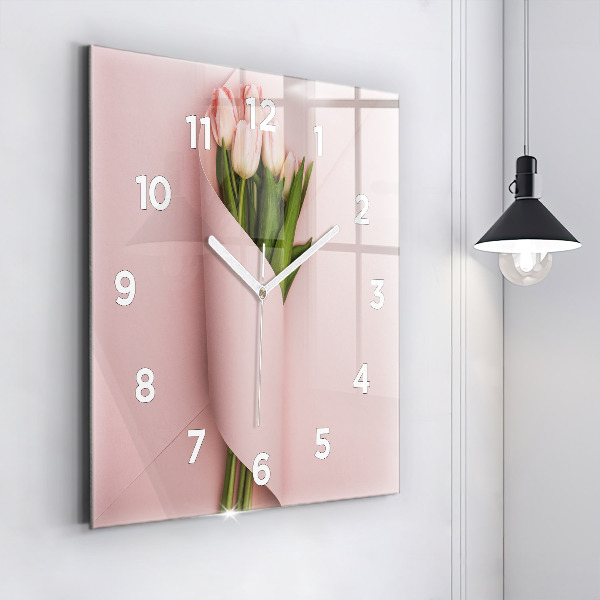 Square wall clock Tulip flower bouquet