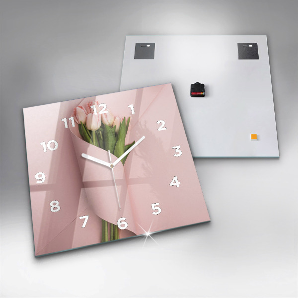Square wall clock Tulip flower bouquet