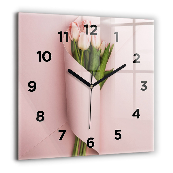 Square wall clock Tulip flower bouquet
