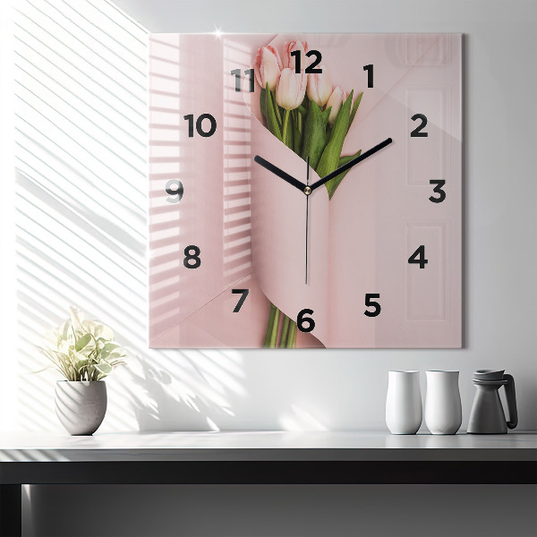 Square wall clock Tulip flower bouquet