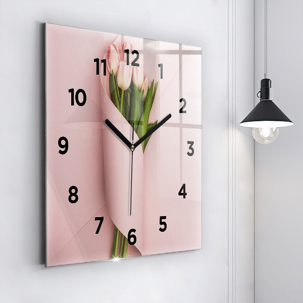 Square wall clock Tulip flower bouquet