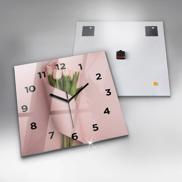 Square wall clock Tulip flower bouquet