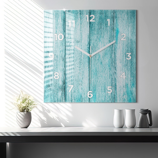 Square wall clock Blue old wood