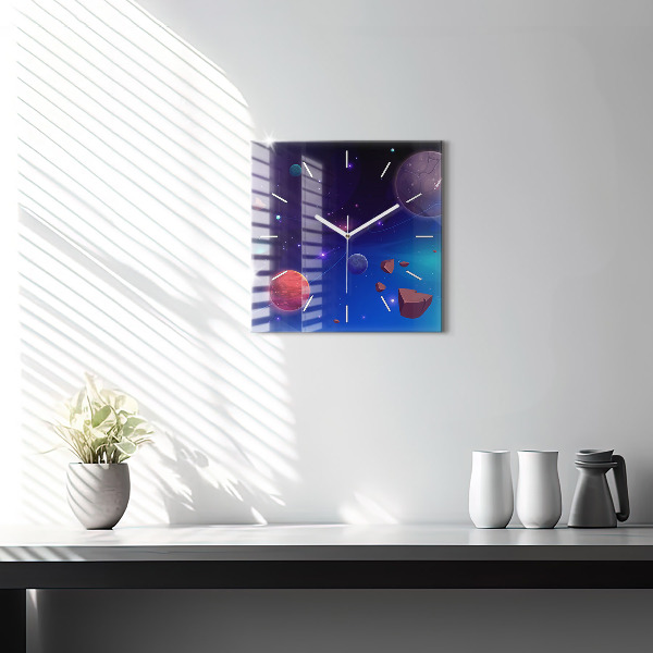 Square wall clock Planets galaxy
