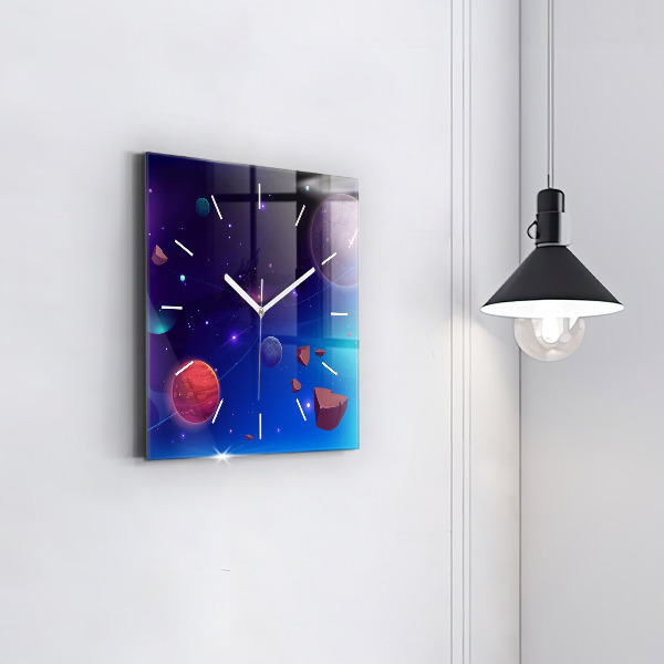 Square wall clock Planets galaxy