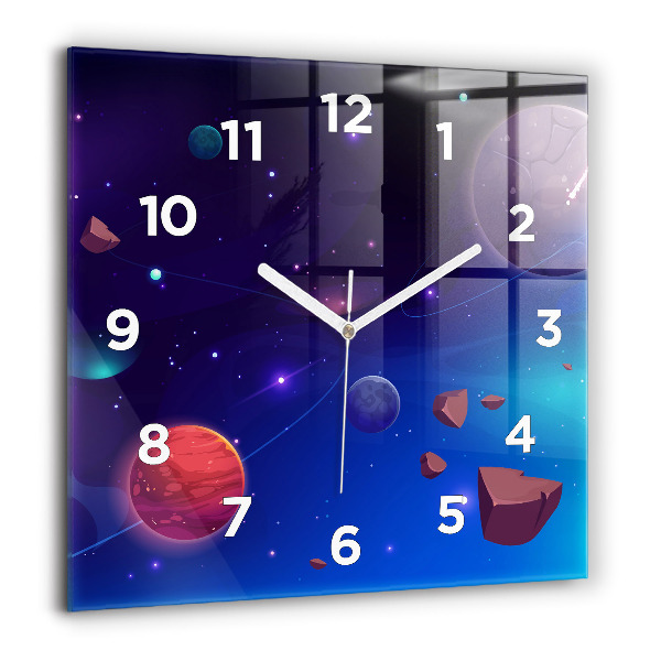 Square wall clock Planets galaxy