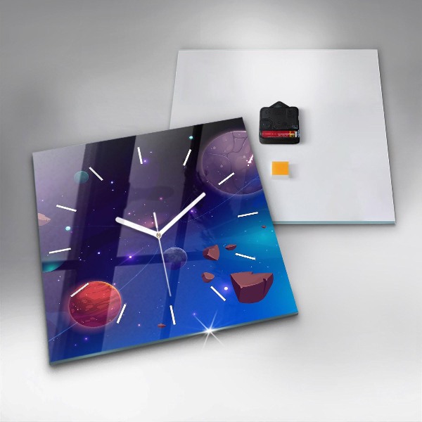 Square wall clock Planets galaxy