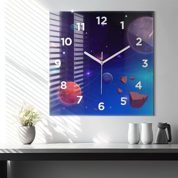 Square wall clock Planets galaxy