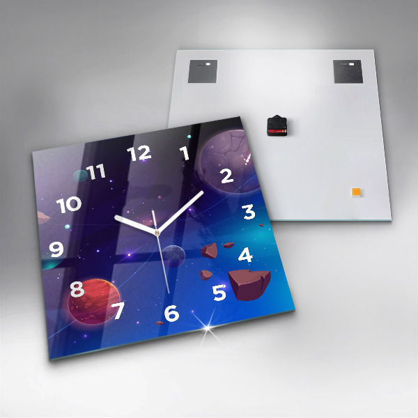 Square wall clock Planets galaxy