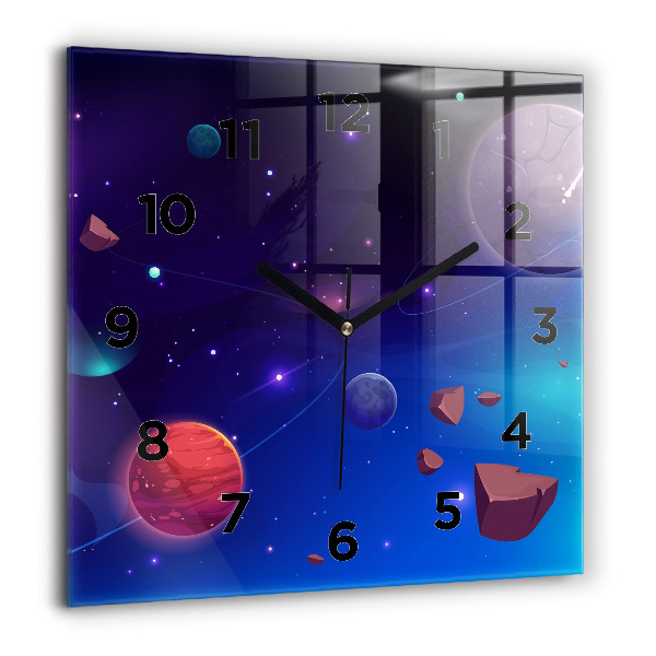 Square wall clock Planets galaxy