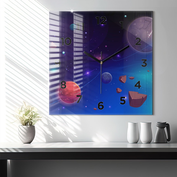 Square wall clock Planets galaxy