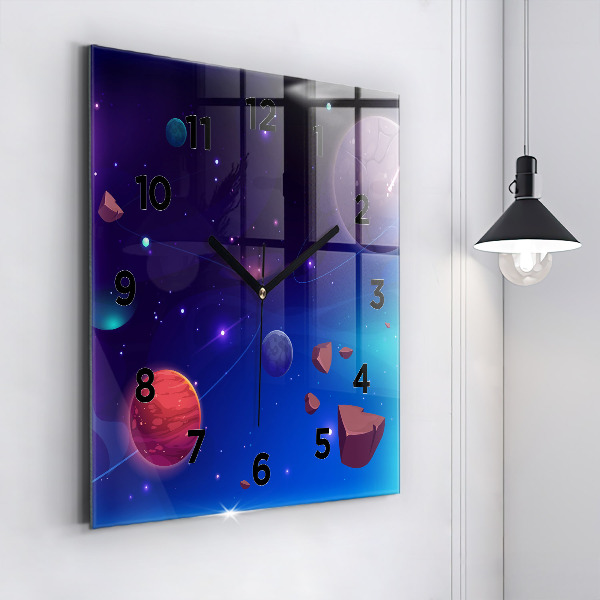 Square wall clock Planets galaxy