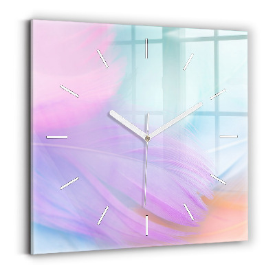 Square wall clock Colorful feathers