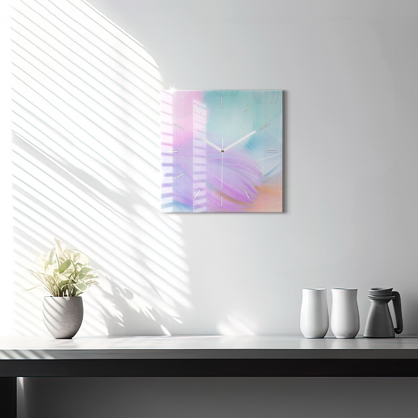 Square wall clock Colorful feathers