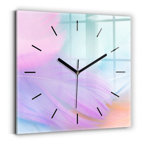 Square wall clock Colorful feathers