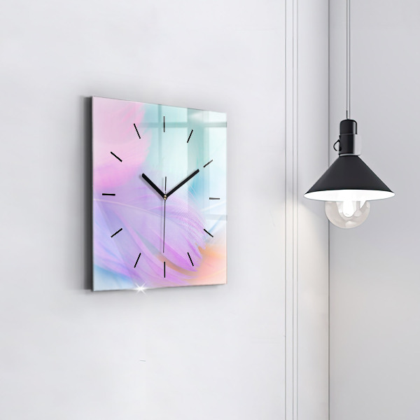 Square wall clock Colorful feathers