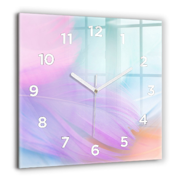 Square wall clock Colorful feathers