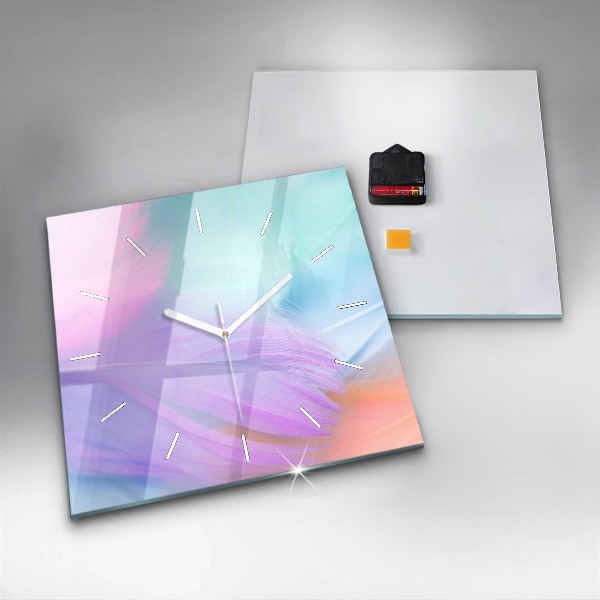 Square wall clock Colorful feathers