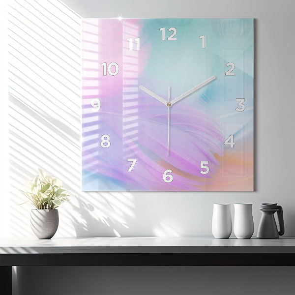 Square wall clock Colorful feathers