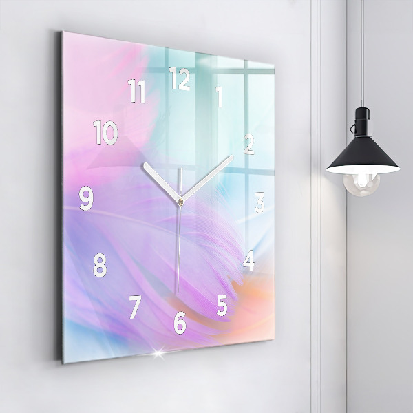 Square wall clock Colorful feathers