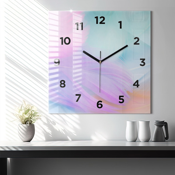 Square wall clock Colorful feathers