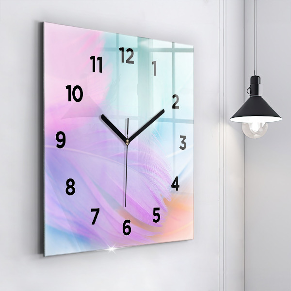 Square wall clock Colorful feathers