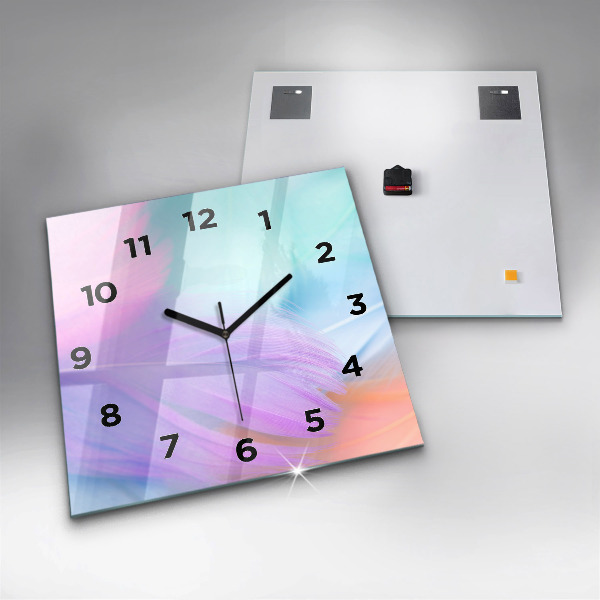 Square wall clock Colorful feathers