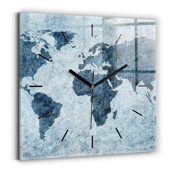 Square wall clock Painted world map
