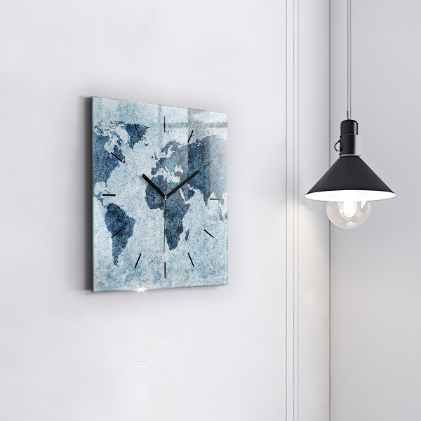 Square wall clock Painted world map