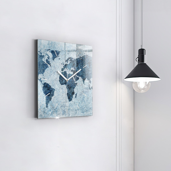Square wall clock Painted world map