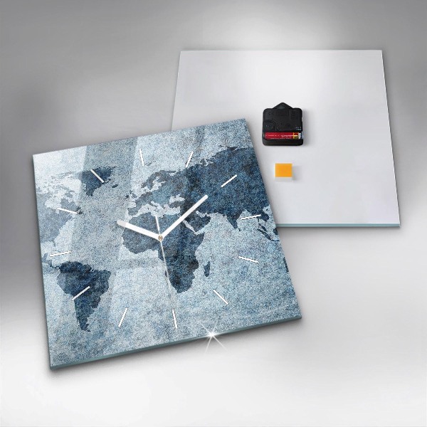 Square wall clock Painted world map