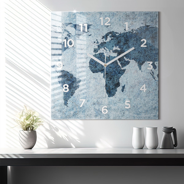 Square wall clock Painted world map
