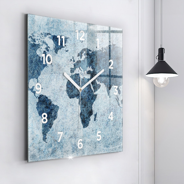 Square wall clock Painted world map