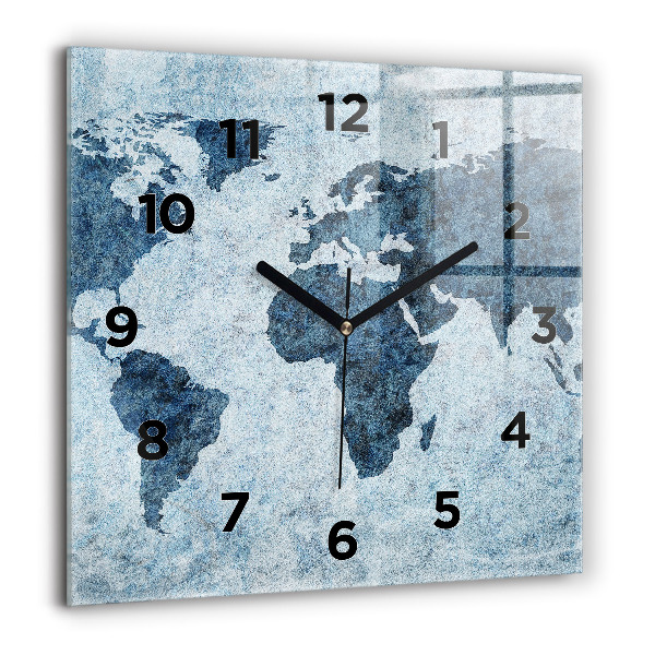 Square wall clock Painted world map