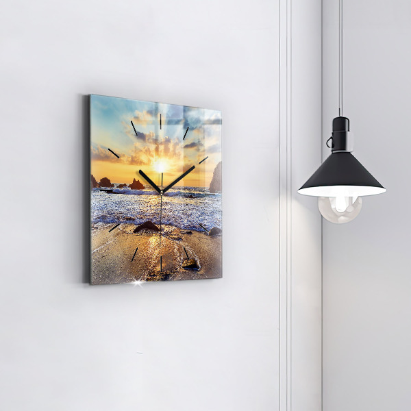Square wall clock Sunset on the beach