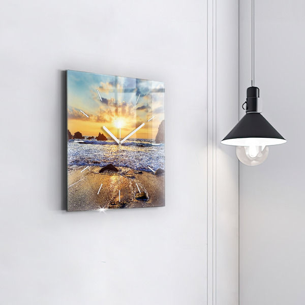 Square wall clock Sunset on the beach