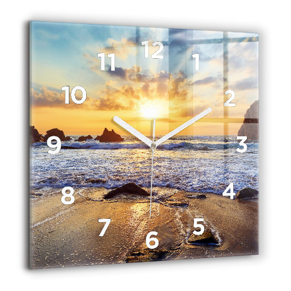 Square wall clock Sunset on the beach