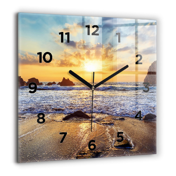 Square wall clock Sunset on the beach