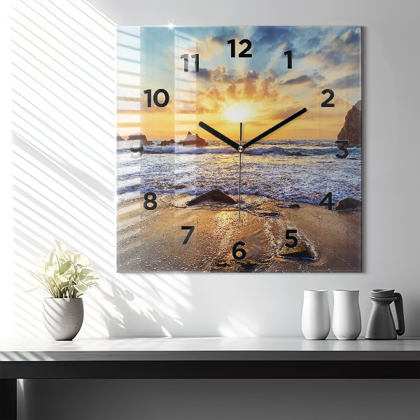 Square wall clock Sunset on the beach