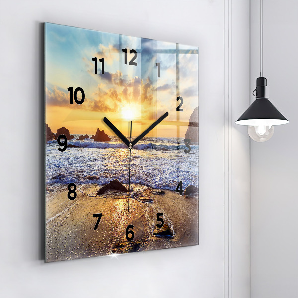 Square wall clock Sunset on the beach
