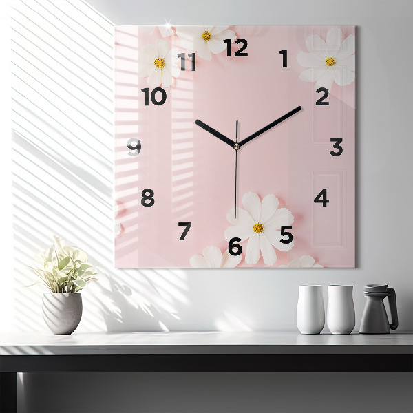 Square wall clock Daisy flowers