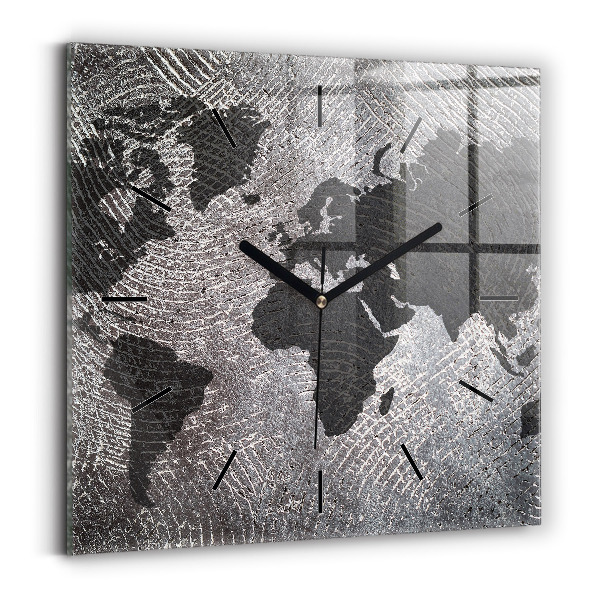 Square wall clock World map concrete